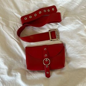 Vex Clothing latex belt and belt bag in red, 36 inches long